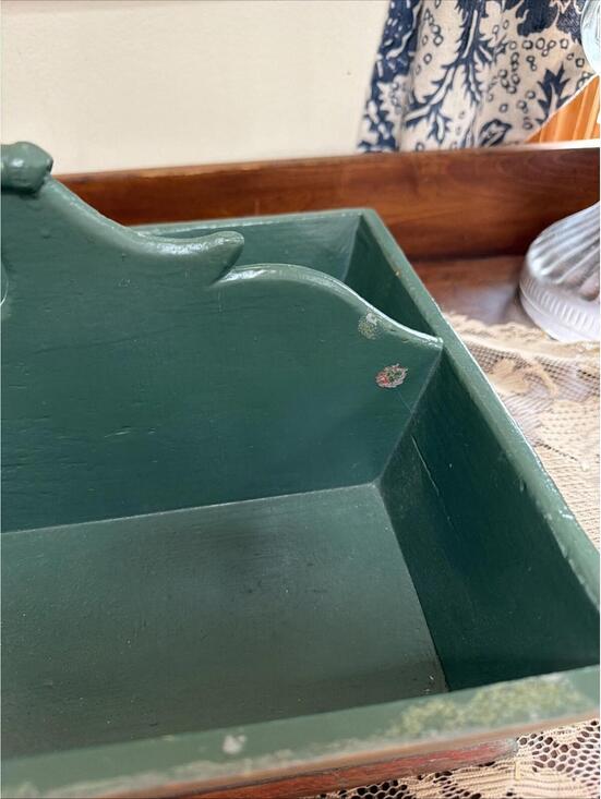 Antique wood cutlery caddy Green Paint utensil carrier Centerpiece Country Farm - Picture 7 of 13
